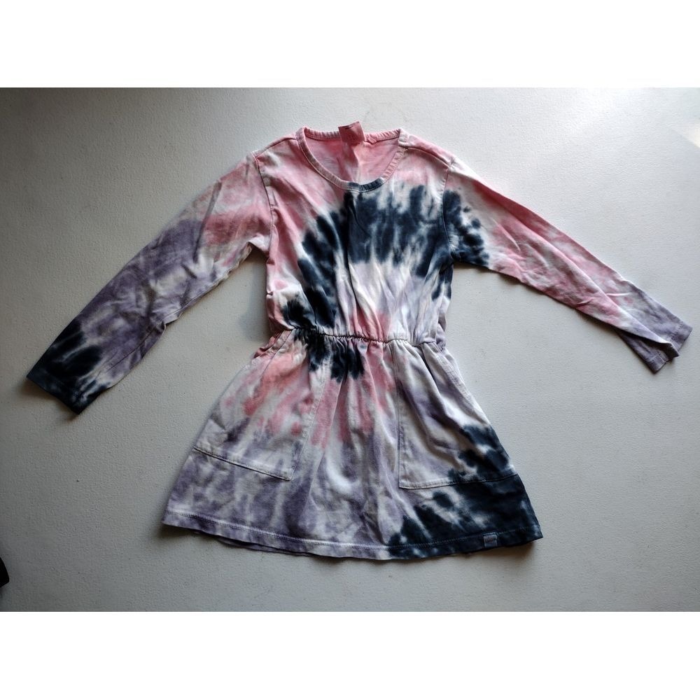 Sovereign Code Girls 2T Tie‎ Dye Long Sleeve Cotton Dress Pink Navy Blue Pocket